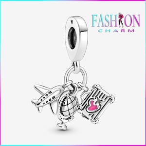 Airplane, Globe & Suitcase Dangle Charm Pandora silver jewelry, bracelet jewelry, girls pendants, girls gifts