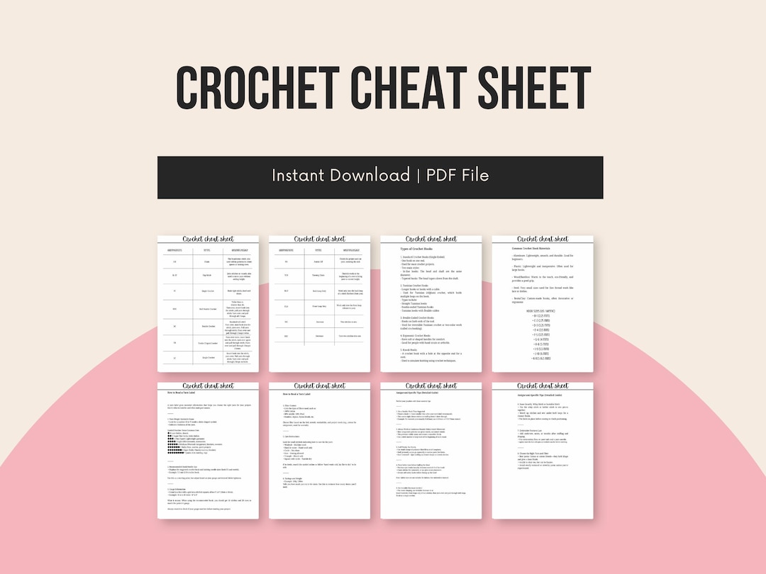 Crochet Cheat Sheet: Abbreviations, Hook & Yarn Guide (PDF Download ...