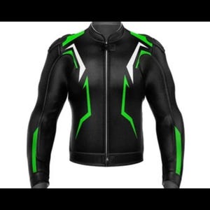Blouson en cuir Ninja Kawasaki sur mesure, pour homme, vert \ noir Blousons en cuir de course de moto de sport Blouson de moto en cuir de vachette véritable.