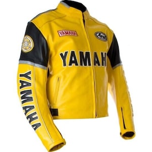 YAMAHA Blouson moto en cuir de course de motard pour homme Blouson en cuir de vachette véritable homme Cadeau pour lui Blouson en cuir de course moto moto GP pour motard