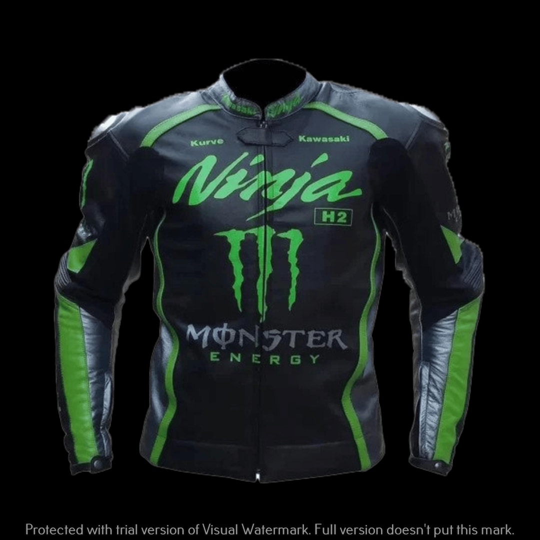 Kawasaki Ninja H2 Monster Biker Racing Leather Jacket Genuine Cowhide ...