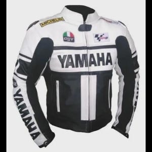 Yamaha White Racing Leather Jacket Clothing for Men Riding Gear Motor Biker Jackets White-Black Winter Jacket Leather Wok Jacket Custom Gift