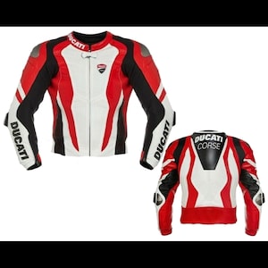 Ducati Motorcycle Cowhide Leather Jacket with CE Approved Protections Inside Bike Racing Jacket Comfortable Riding Jacket Men&#39;s Biker Jacket