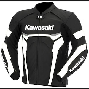 Veste en cuir de vachette véritable moto blindée CE pour homme Kawasaki Racing, veste en cuir de course de moto, cadeau pour lui