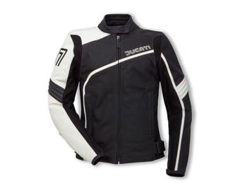 Men&#39;s Handmade Ducati Black\White Leather Racing Jacket, Real Cowhide Leather Jacket, Ducati Motorcycle Jacket with CE Approved Protections.