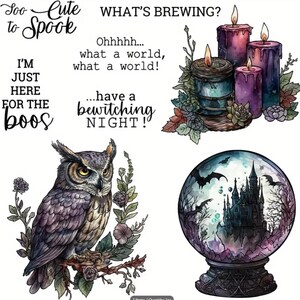 Set of 8 Halloween clear stamps, junk journal, planners, Halloween cards