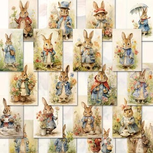 Set of 10 Easter bunny 4x6 prints, junk journal, planners