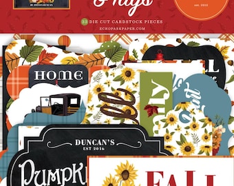 Set of 33 Echo Park frames and tags paper pieces, planners, junk journal