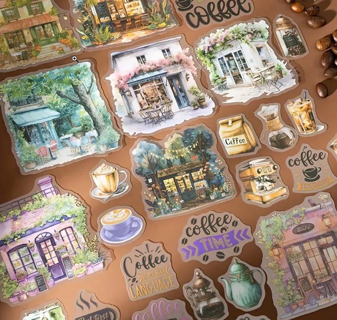 Set of 50 Coffee Cafe Stickers, Junk Journal, Planners, Cards, Crafting ...
