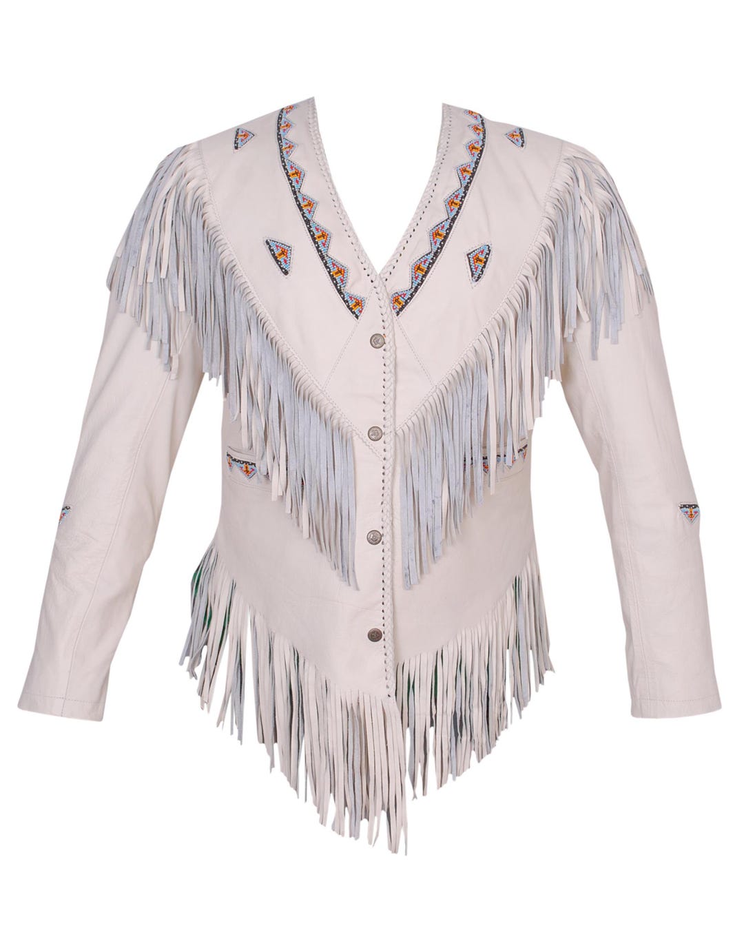 Fringed Belted Coat with Western-Inspired Pattern - White