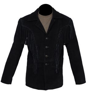 Men&#39;s Black Suede Fringe Jacket | Stylish Western Cowboy Outerwear, Unique Country Fashion for Men