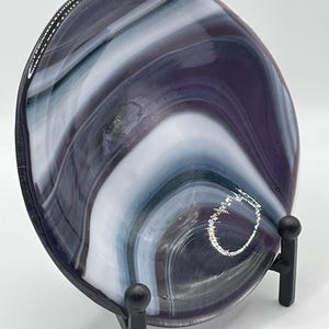Fused Glass Art Purple White and Teal Trinket Dish Approx 5.5 diameter Glass Plate Handmade Gift Galaxy Glass