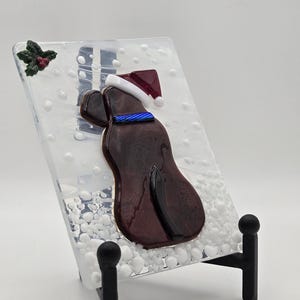 Chocolate Fused Glass Christmas Labrador Dog Suncatcher Fused Glass Tile