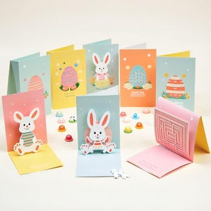 Cartes de Pâques,Carte de lapin pop-up,Mignonne illustration de lapin,Oeuf de Pâques à gratter,Décorations festives de Pâques,Carte de labyrinthe de Pâques