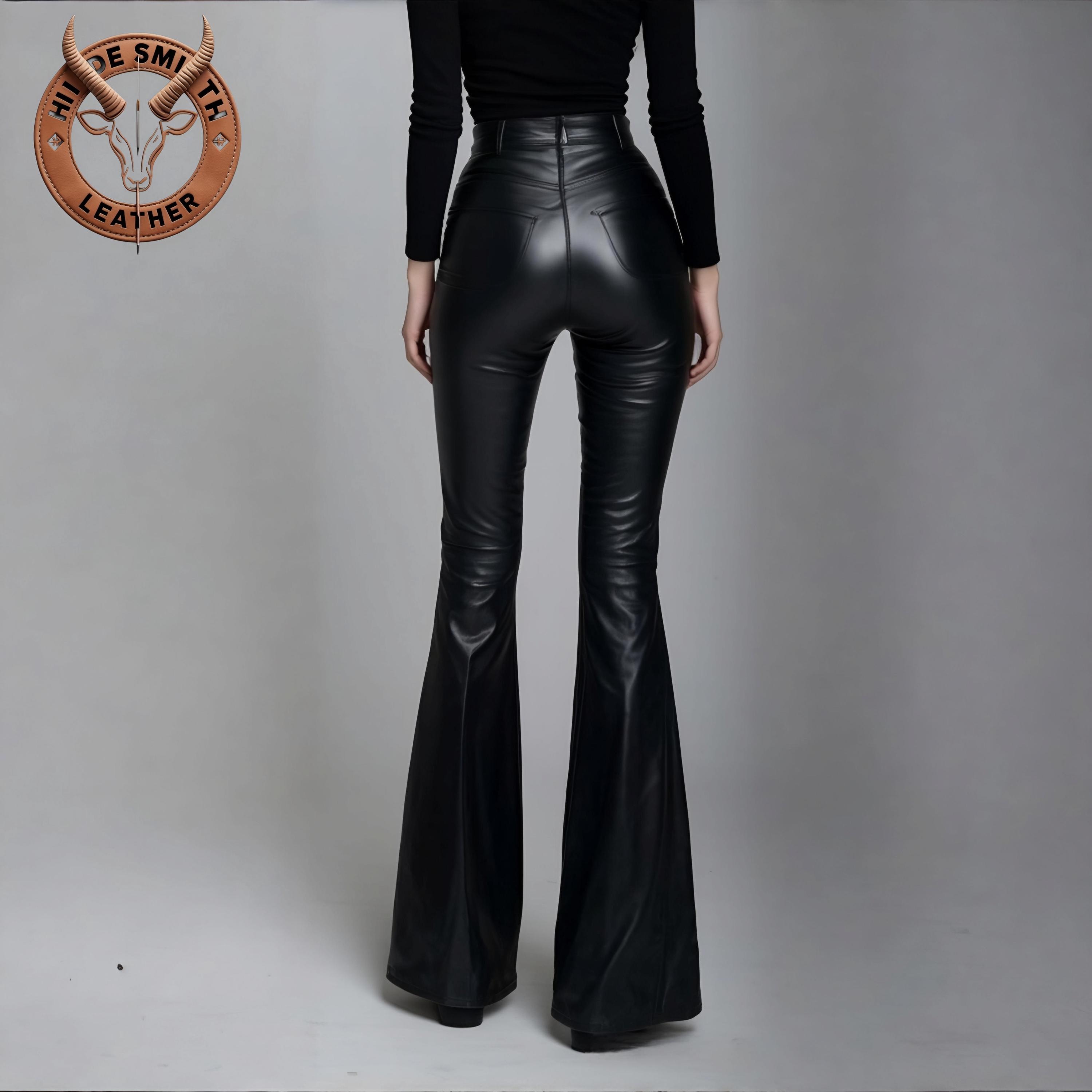 パンツ vintage leather flare pants Women's Genuine Leather Flare Pants | High Waisted Real