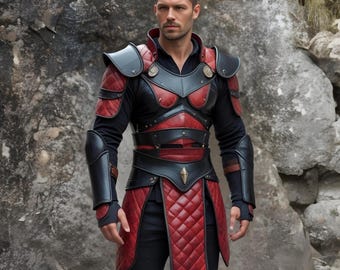 Handmade Genuine Leather Armor – Red and Black Medieval Fantasy Cosplay, LARP & Renaissance Costume