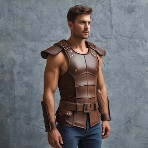 ブラウンレザーアーマー 中世剣闘士 ルネッサンスベスト 戦士コスチューム ファンタジー コスプレ フェア 衣装