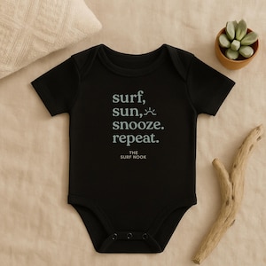 Surf Sun Snooze Repeat Infant Romper, Baby Onesie, Summer Outfit, Gift for New Parents, Beach Lover Babywear