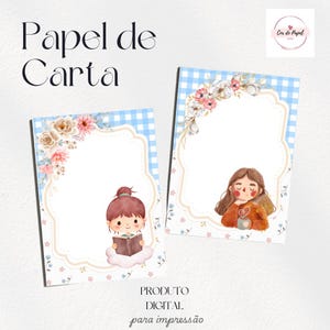 Papel de Carta Meninas Quadriculado Azul