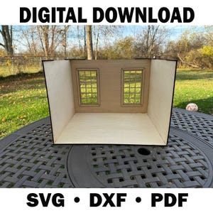 Stapelbar dockskåpslåda 1:6 laserskuren fil | Digital RoomBox SVG DXF 3 mm plywood