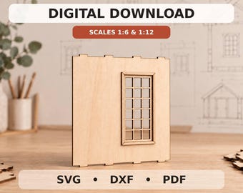 Puppenhauswand mit Fenster (SVG) | Laserschnittdatei im Maßstab 1:6 und 1:12 | Digitaler Download