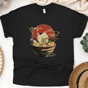 Ramen cat shirt, Retro cat tee, vintage kitty top, Kawaii ramen design, quirky cat print, noodle cat shirt, ramen bowl, noodle shirt
