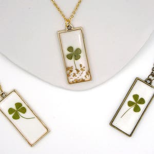 Four Leaf Clover Necklace, Real Four leaf Clover, Luck Pendant, St. Patricks Day jewelry, gold leaf resin pendant Gold Plated