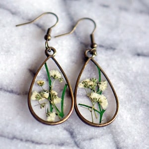 May Birth Flower Earrings, Lily of the Valley Teardrop Earrings, Birth Flower Gift, Jewelry Set, Real Flower Jewelry