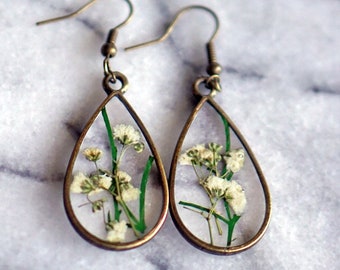 May Birth Flower Earrings, Lily of the Valley Teardrop Earrings, Birth Flower Gift, Jewelry Set, Real Flower Jewelry