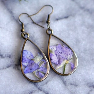 February Birth Flower Earrings, Iris Teardrop Earrings, Birth Flower Gift, Jewelry Set, Real Flower Jewelry