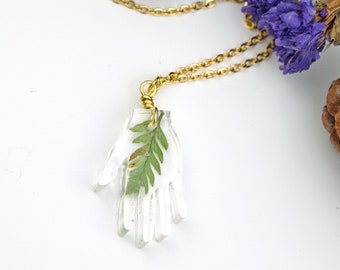 Fern Hand Necklace, Real  Pressed Fern, Hand