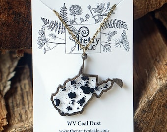 West Virginia Pendant Necklace, WV Botanical, Botanical Jewelry, Pressed Flower Jewelry, Flor Pendant, Monarch, Maple, Coal, Blue and Gold