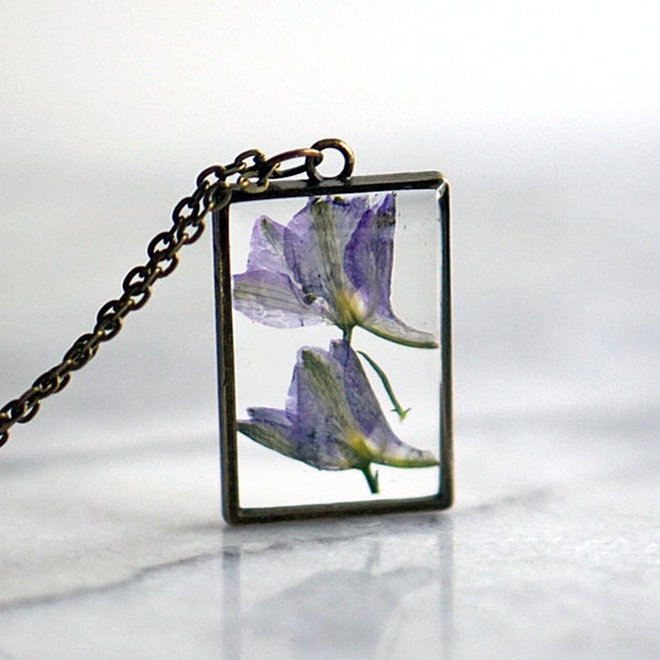 February Birth Flower Necklace, Real Flower Necklace, Iris Flower, Birthday Flower, Botanical Jewelry, Pressed Flower Jewelry
