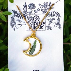 Moon Fern Necklace, Botanical Moon, Gold Moon, Fern Moon, Forest Moon Necklace, Fern Jewelry, Moon Jewelry, Forest Moon