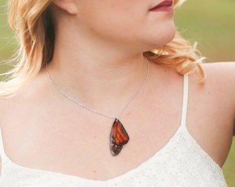 Monarch Butterfly Wing Necklace, Orange Butterfly Wing, Monarch, Real Wings