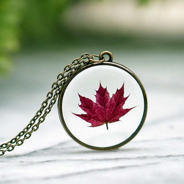 Red Maple Leaf Necklace, Crimson King Maple Leaf, Botanical jewelry, Terrarium Necklace, Maple, Tiny Spring Leaves, Maple Leaf, Dark Red