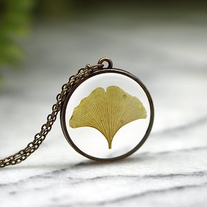 Ginkgo Leaf Necklace, Botanical jewelry, Terrarium Necklace, Ginkgo Biloba, Tiny Spring Leaves, Ginkgo Leaf, Ginkgo