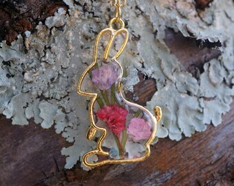 Collier Floral Boshuolin Avec 2 Lapins - Émail Plaqué Or - Zircon - Neuf Sans Emballage