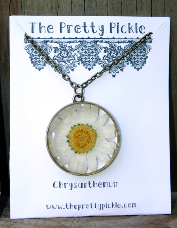 White Daisy Necklace, Real Flower Necklace, White Chrysanthemum