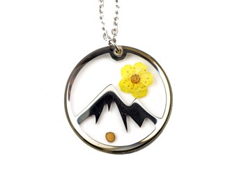 Mountain Mustard Seed Necklace, Real Pressed Flower, Yellow Flower, Move Mountains, Faith Necklace