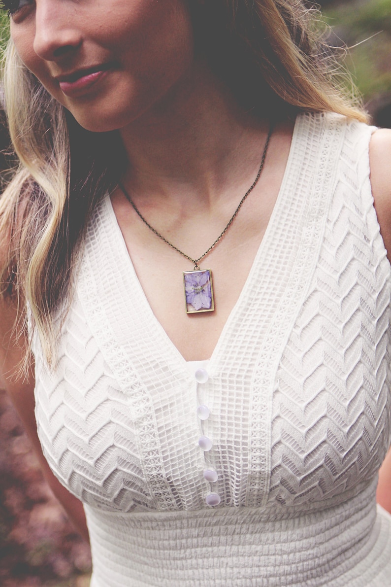 July Birth Flower Necklace Real Flower Necklace Larkspur Etsy