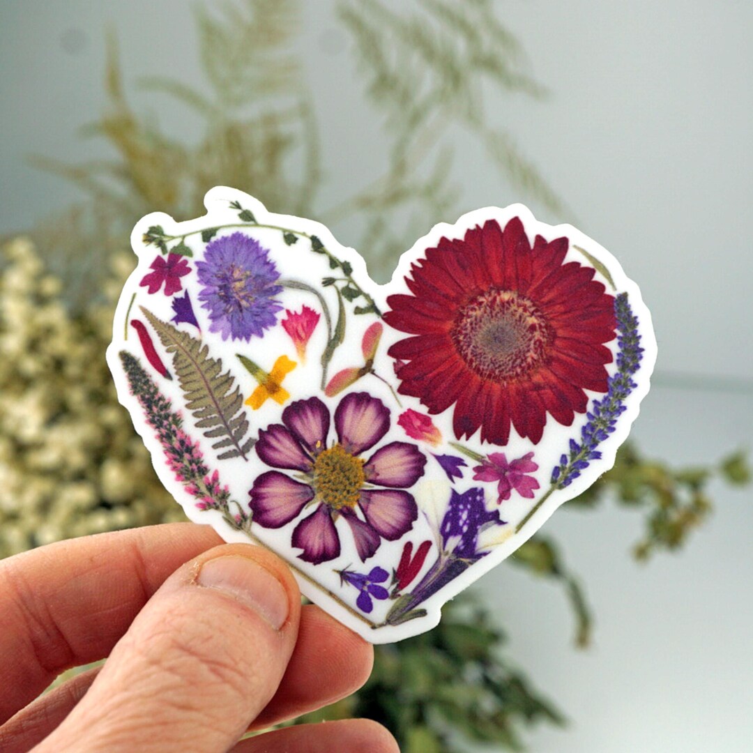 Botanical Heart Sticker, Pressed Flower Sticker, Sticker Art, Heart ...