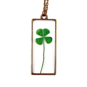 Four Leaf Clover Necklace, Real Four leaf Clover, Luck Pendant, St. Patricks Day jewelry, gold leaf resin pendant Antique Bronze