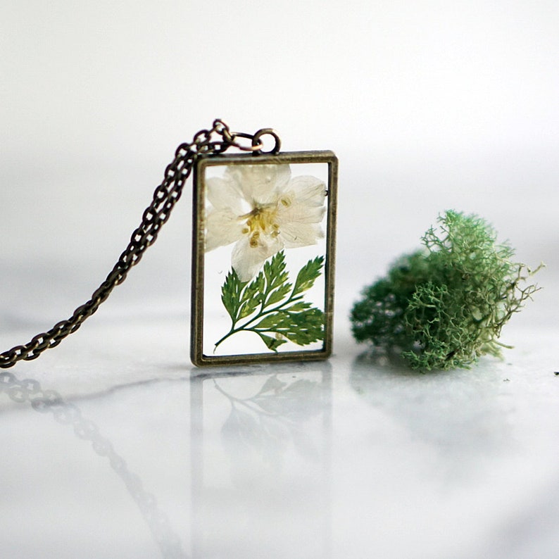 December Birth Flower Necklace, Real Flower Necklace, Paperwhite Narcisuss Flower, Birthday Flower, BotanicalJewelry, Pressed Flower Jewelry image 1