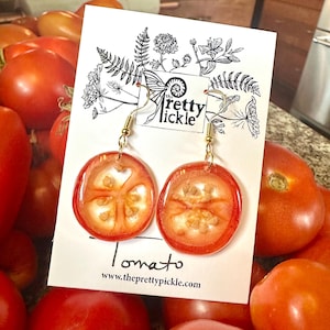 Tomato Slice Earrings, Real Sliced Tomatoes Resin, Red Tomato, Tomato Earrings, Sliced Tomato Jewelry, Vegetable Earrings, Gift for Gardener