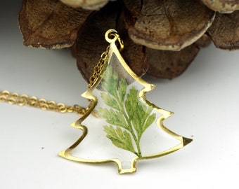 Fern Christmas Tree Necklace,  Real pressed Fern, Christmas Tree, Botanicals Resin, Real Flower, Christmas Spirit Necklace,  Gift for Sister