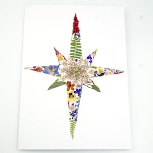 Cartão de estrela de Natal, cartão de Natal, cartões de arte feitos por artesãos, cartão de Natal floral, cartão de Natal em branco, cartão de Natal com flores prensadas