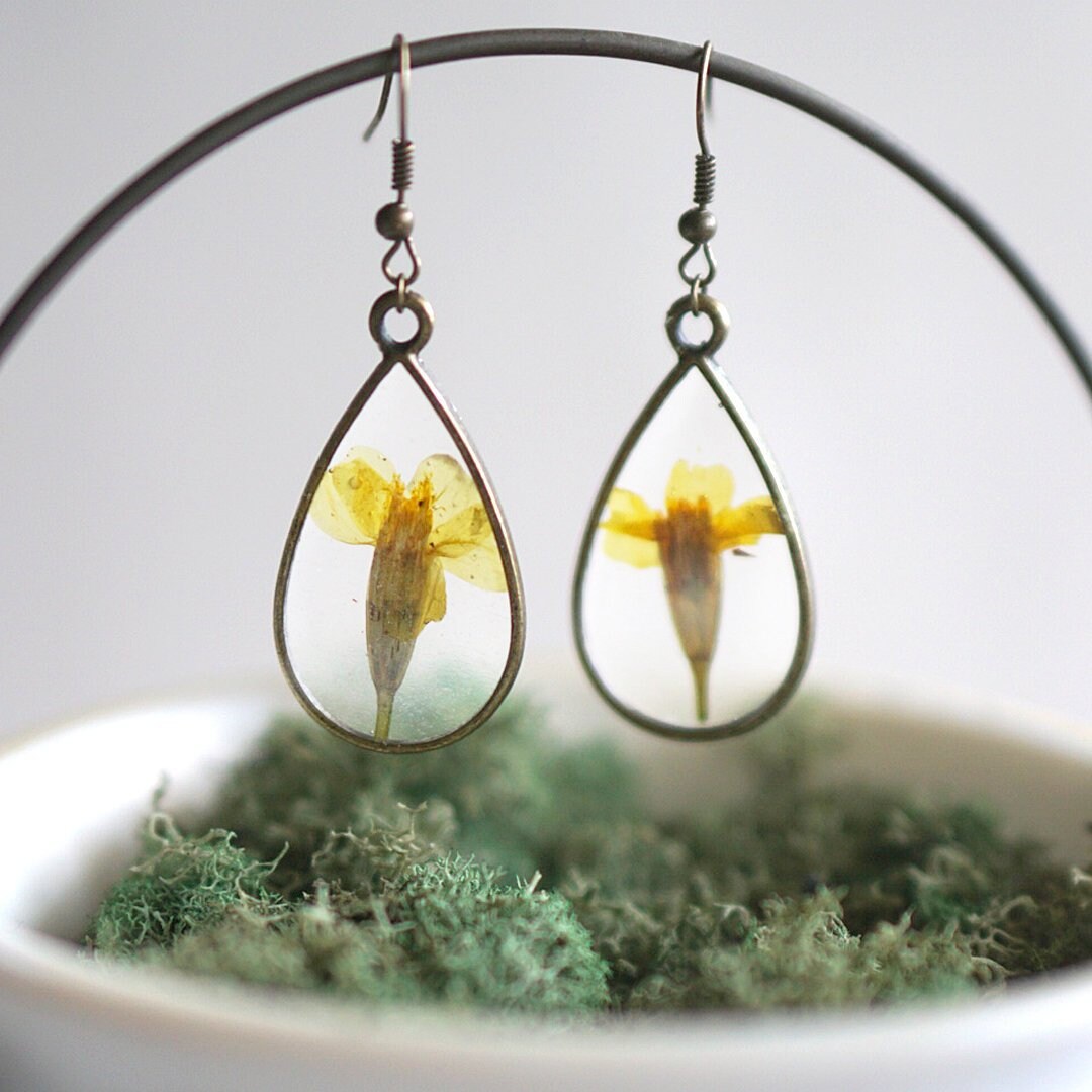 October Birth Birthday Jewelry Marigold Jewelry Marigold Dangle Earrings Marigold Drop Earrings Sculpted Flower Earrings