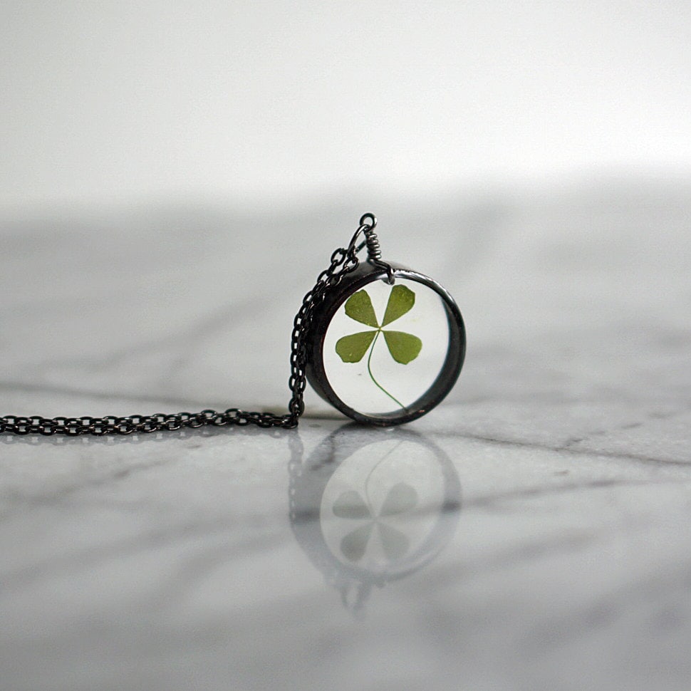 Real Four Leaf Clover Resin Necklace, Lucky Necklace, Clover Resin ...
