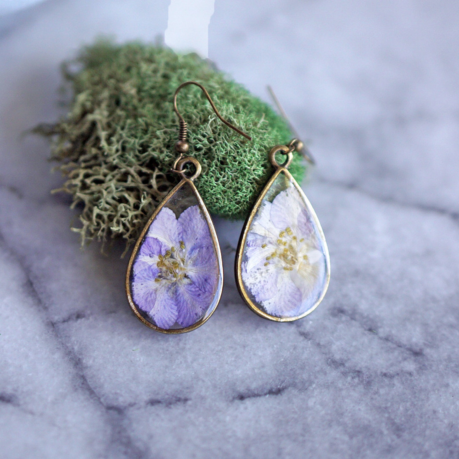 July Birth Flower Earrings Larkspur Teardrop Earrings Birth Etsy